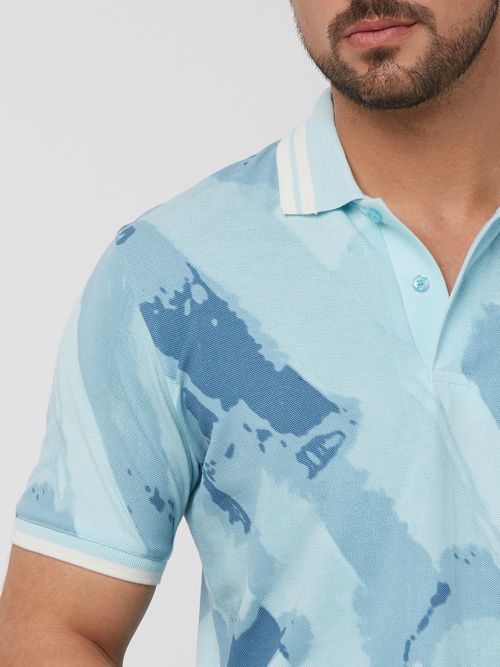 Light Blue Abstract Print Slim Fit Polo