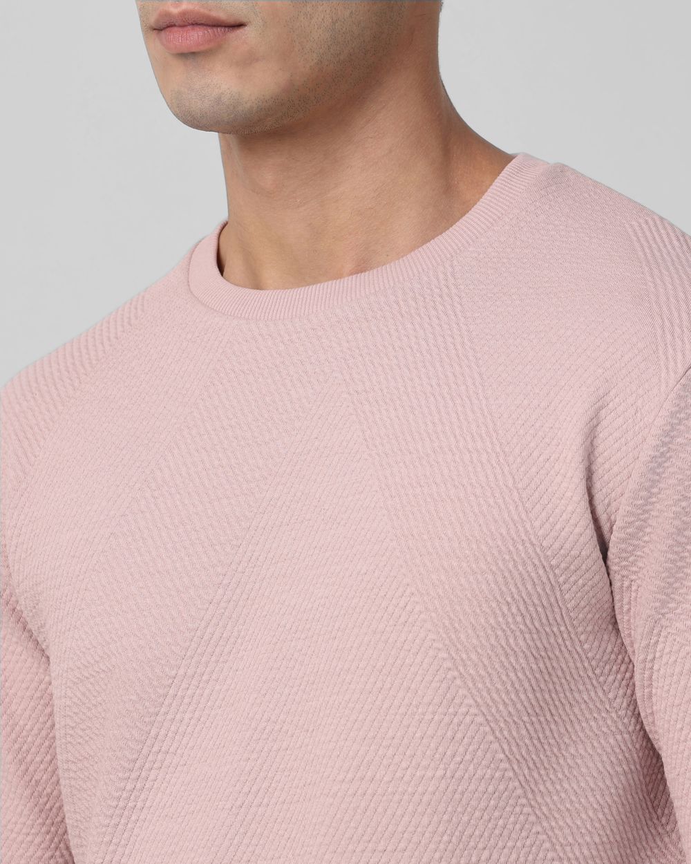 Pink Textured Plain Slim Fit T-Shirt