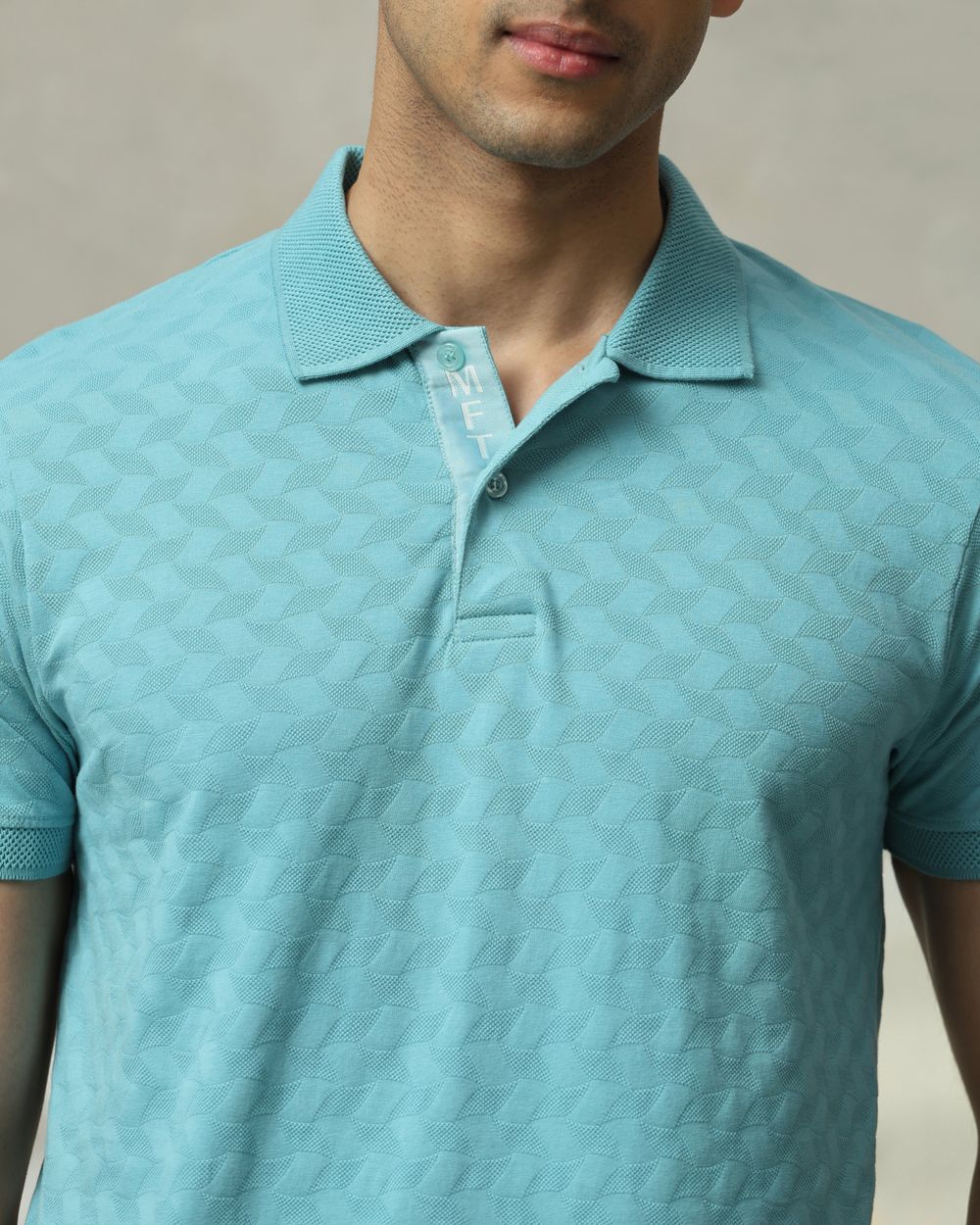 Turquoise Textured Plain Slim Fit T-Shirt