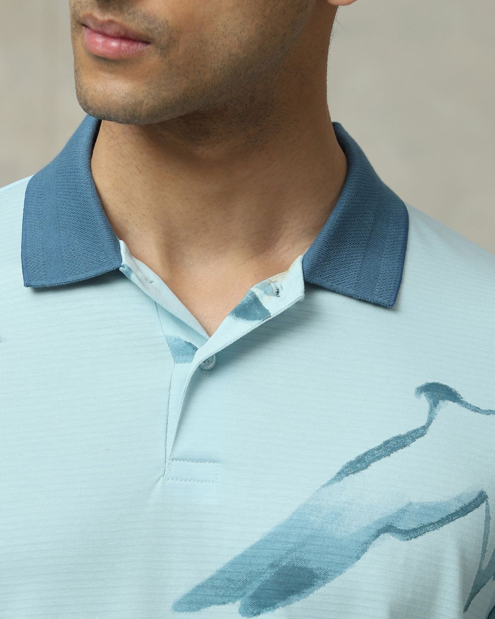 Light Blue Bird Print Slim Fit T-Shirt