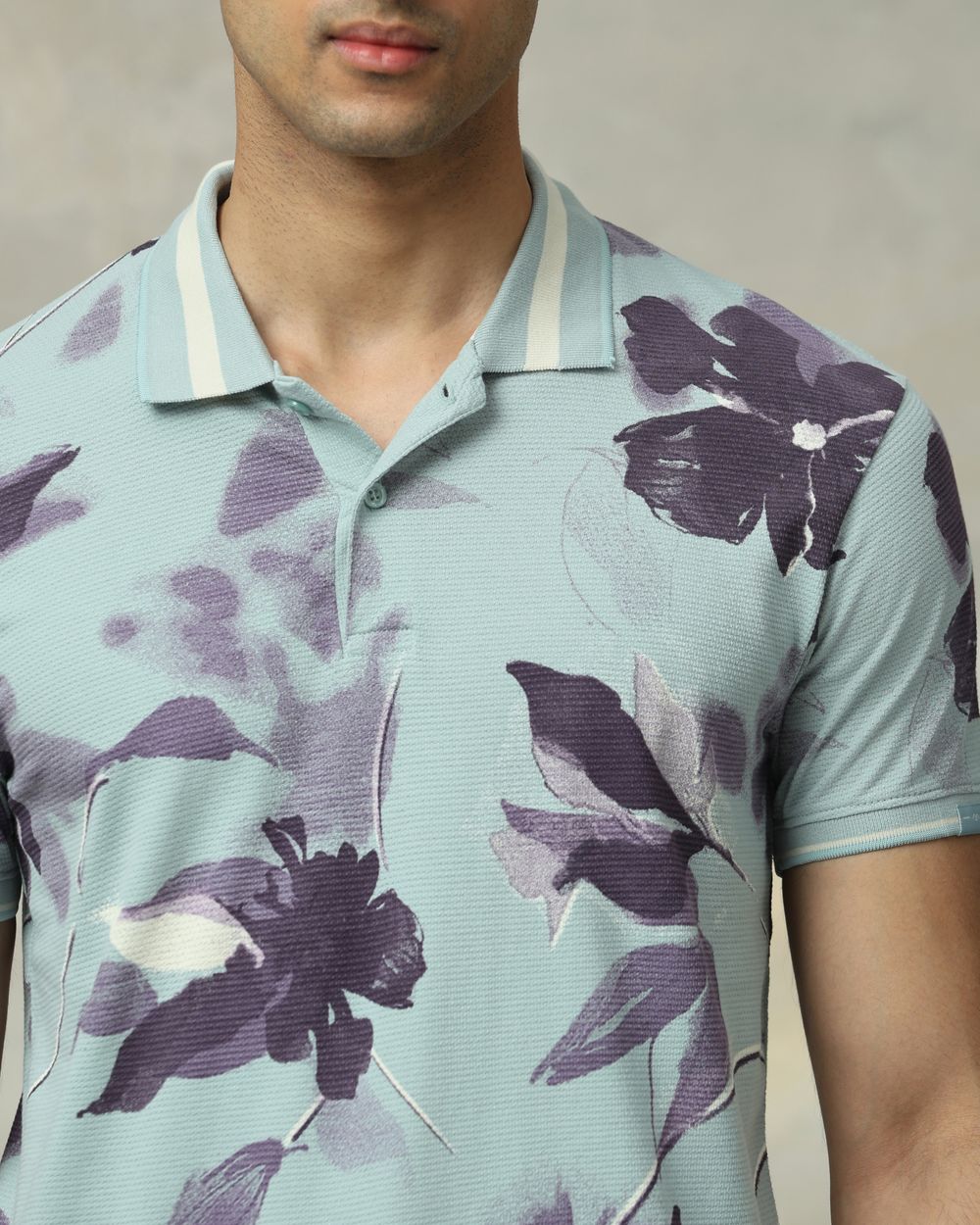 Blue Floral Print Slim Fit T-Shirt