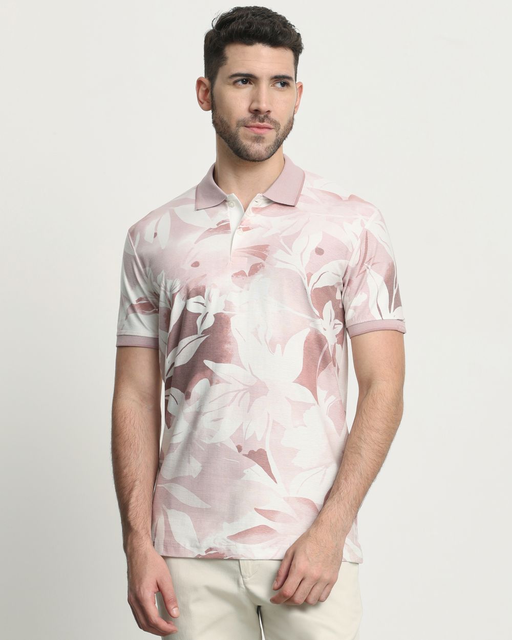 Pink Floral Print Slim Fit T-Shirt