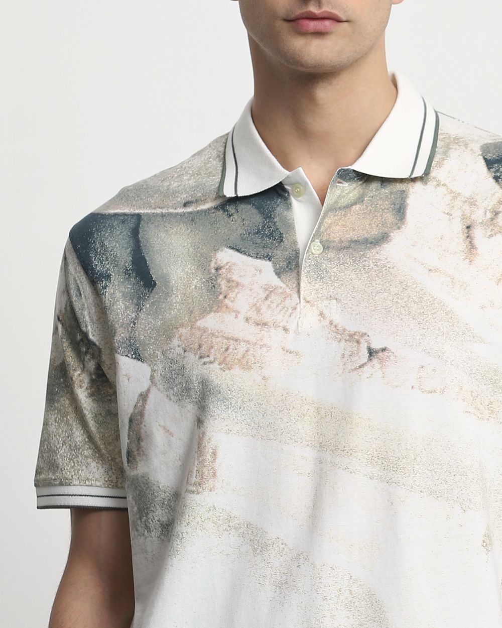 Off White Abstract Print Slim Fit T-Shirt