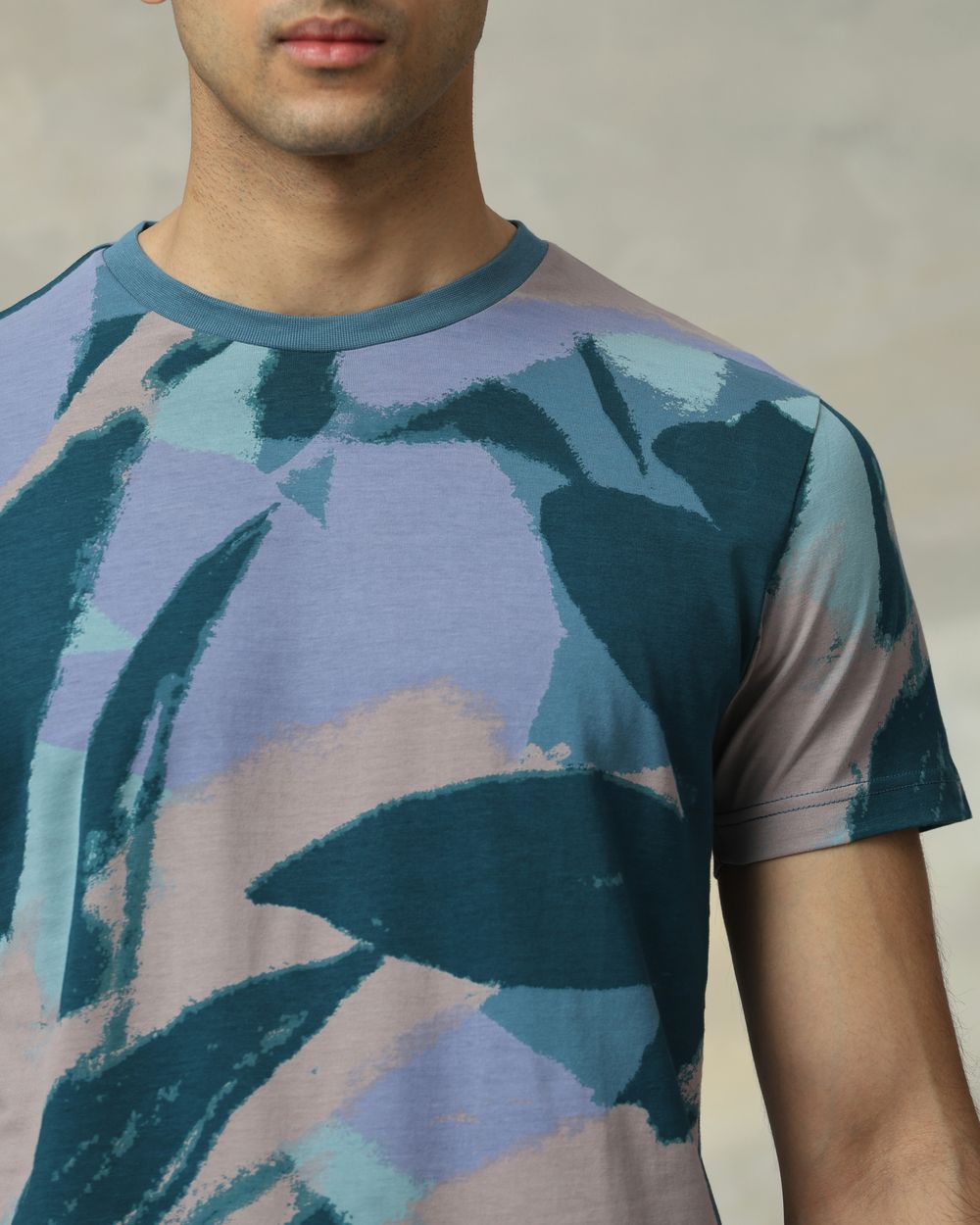 Teal Abstract Print Slim Fit T-Shirt