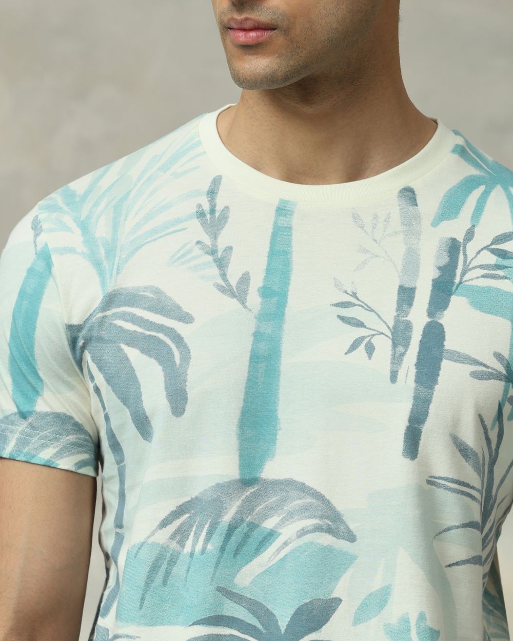 Teal Printed Slim Fit T-Shirt