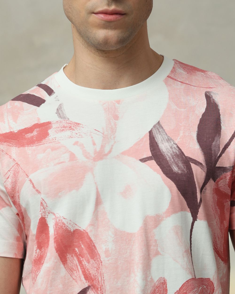 Pink Floral Print Slim Fit T-Shirt