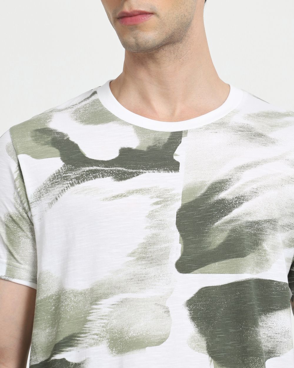 White Tonal Print Slim Fit T-Shirt