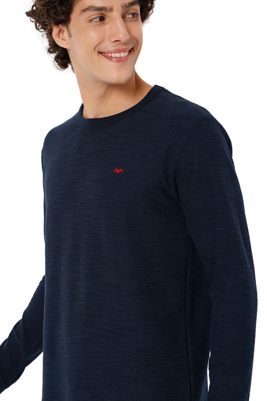 Navy Solid Textured Jersey T-Shirt