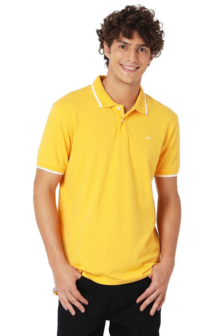 Yellow Ribbed Collar Polo