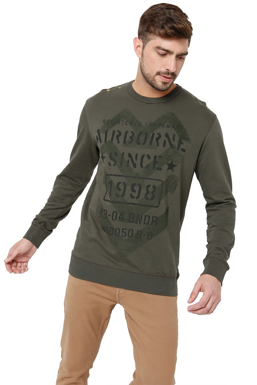 Olive Graphic Print Sweatshirt