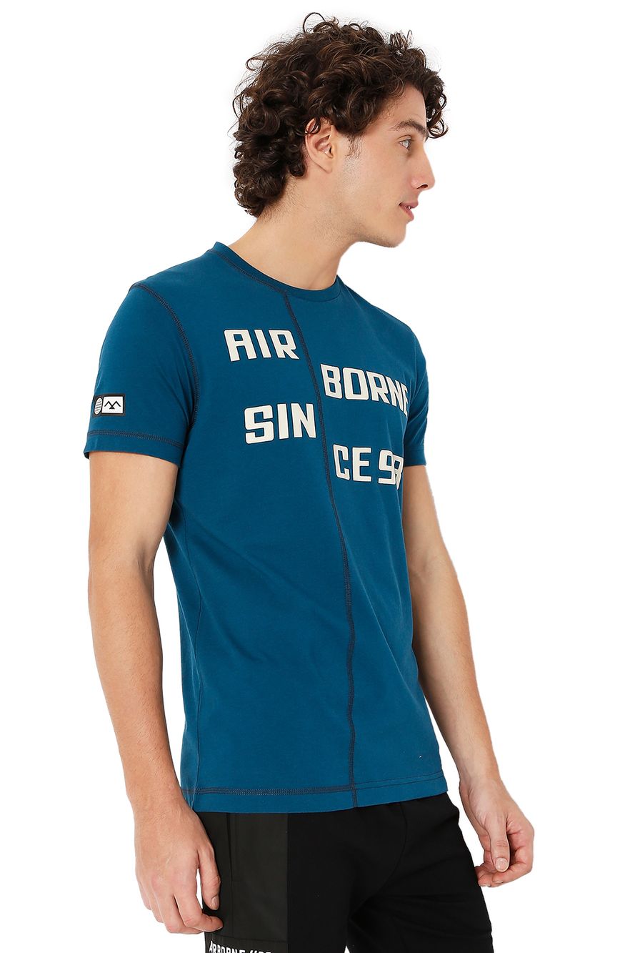 Teal Text Knitted Jersey Graphic T-Shirt