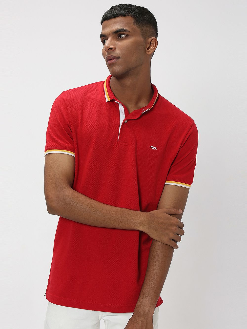 Red & Yellow Tipped Collar Pique Polo T-Shirt