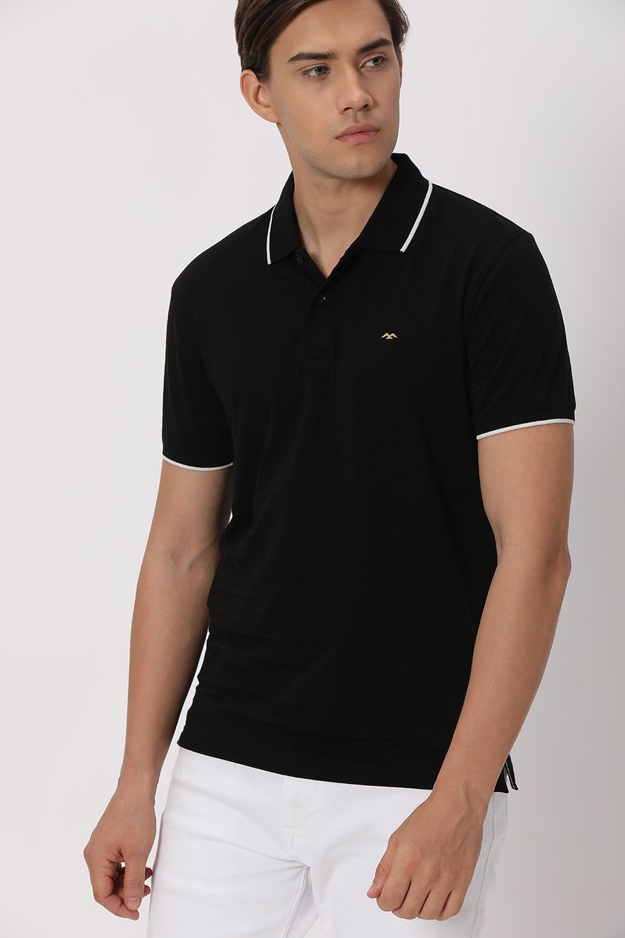 Black Tipped Collar Striped Jersey T-Shirt