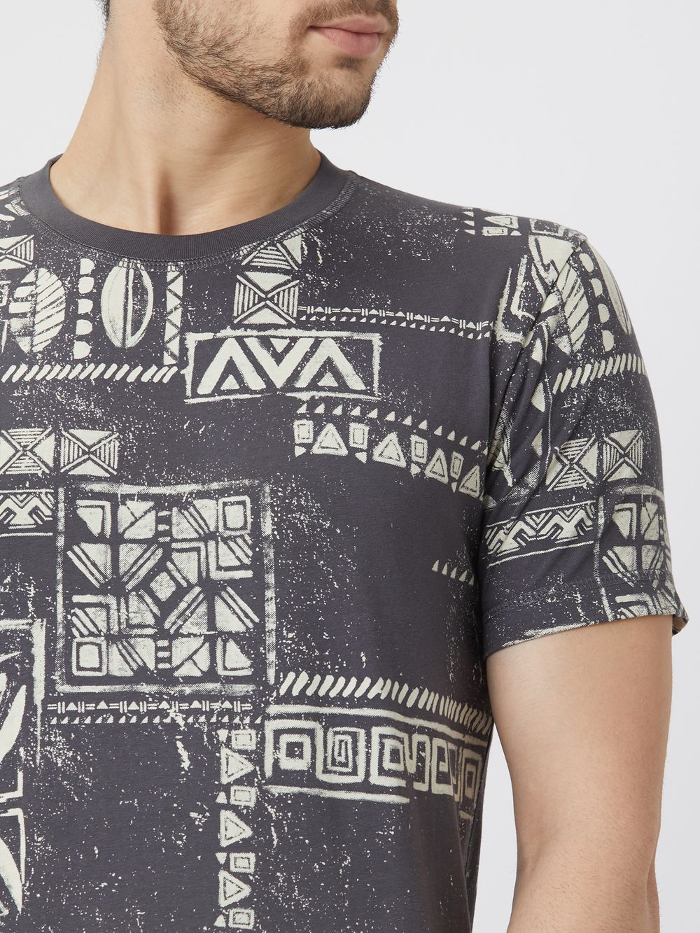 Grey & White Tribal Print Jersey T-Shirt