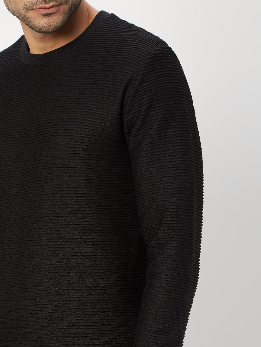 Black Jacquard Textured Jersey Sweatshirt