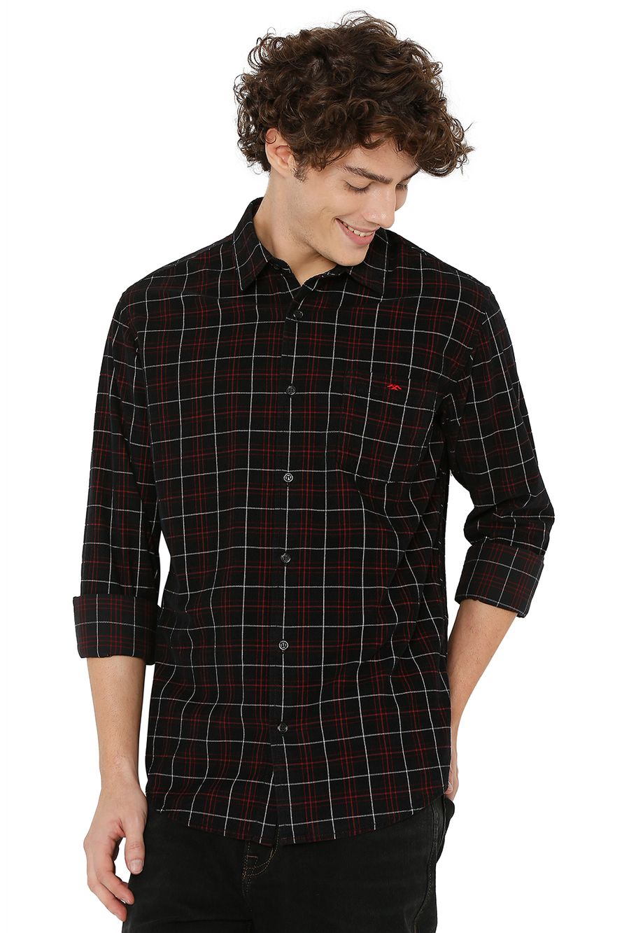 Black & Red Windowpane Check Slim Fit Casual Shirt