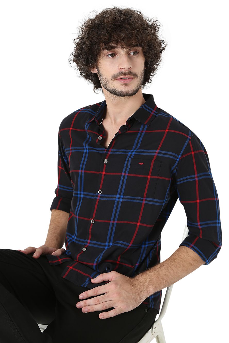Black & Red Lightweight Check Slim Fit Casual Shirt