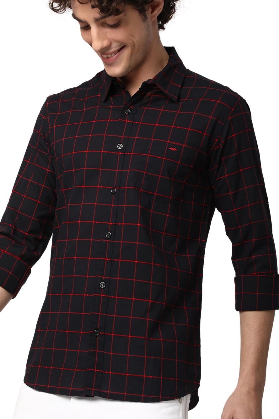 Black & Red Square Check Slim Fit Casual Shirt