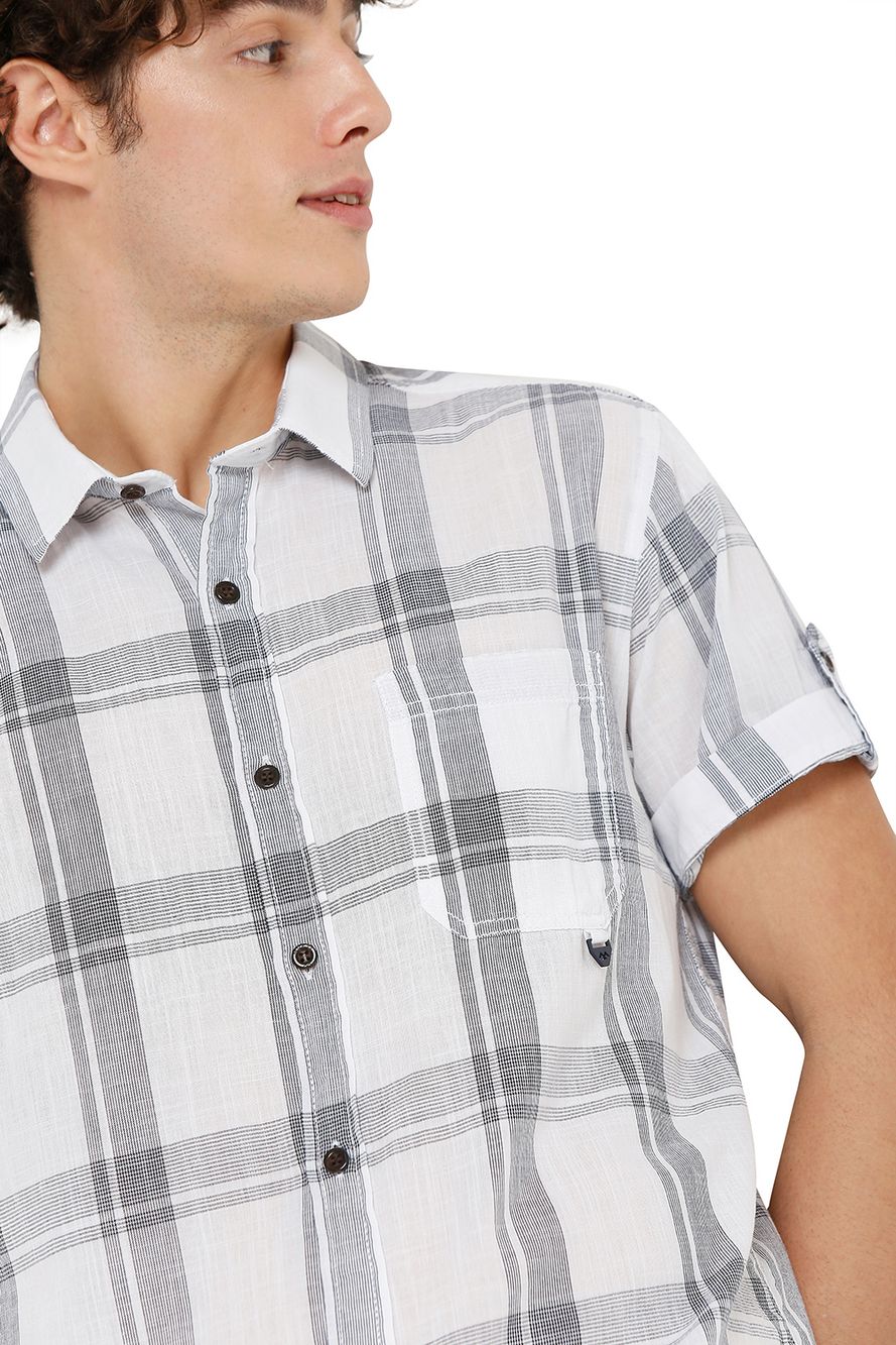 White & Navy Check Slim Fit Casual Shirt
