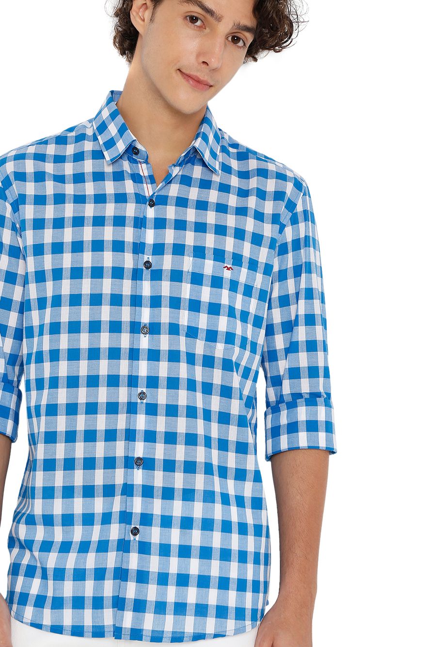 Blue & White Bold Check Shirt