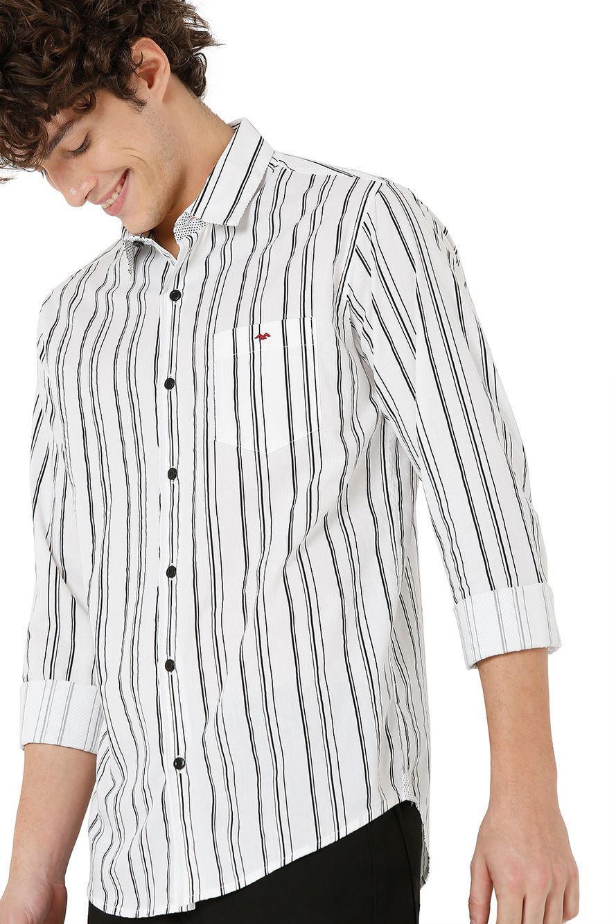 White & Black Stripe Slim Fit Casual Shirt