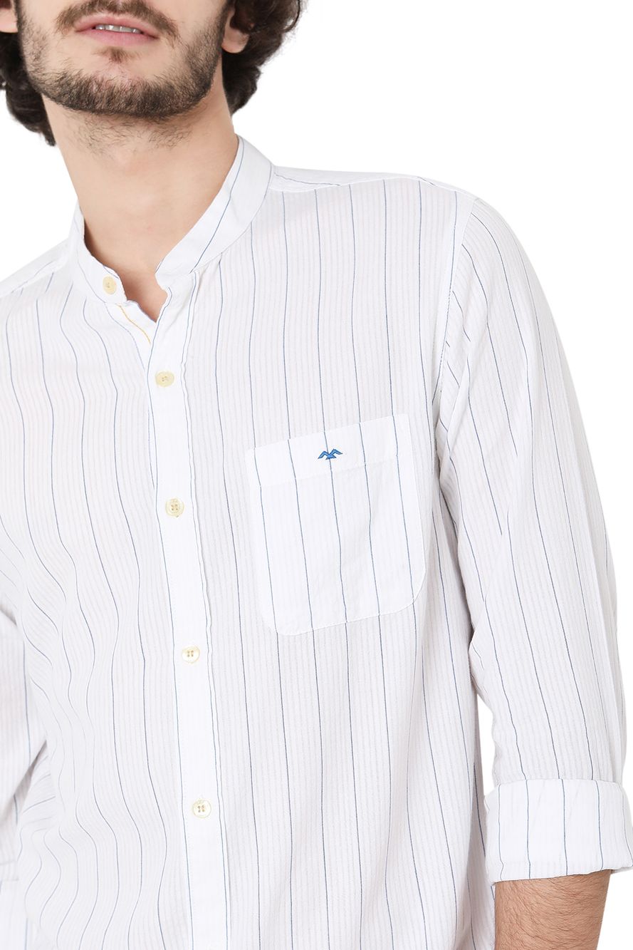 White & Blue Pin Stripe Slim Fit Casual Shirt