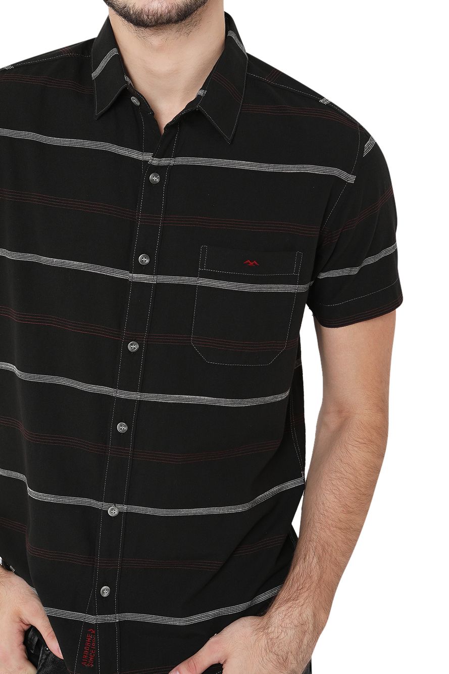 Black & Red Stitch Stripe Slim Fit Casual Shirt