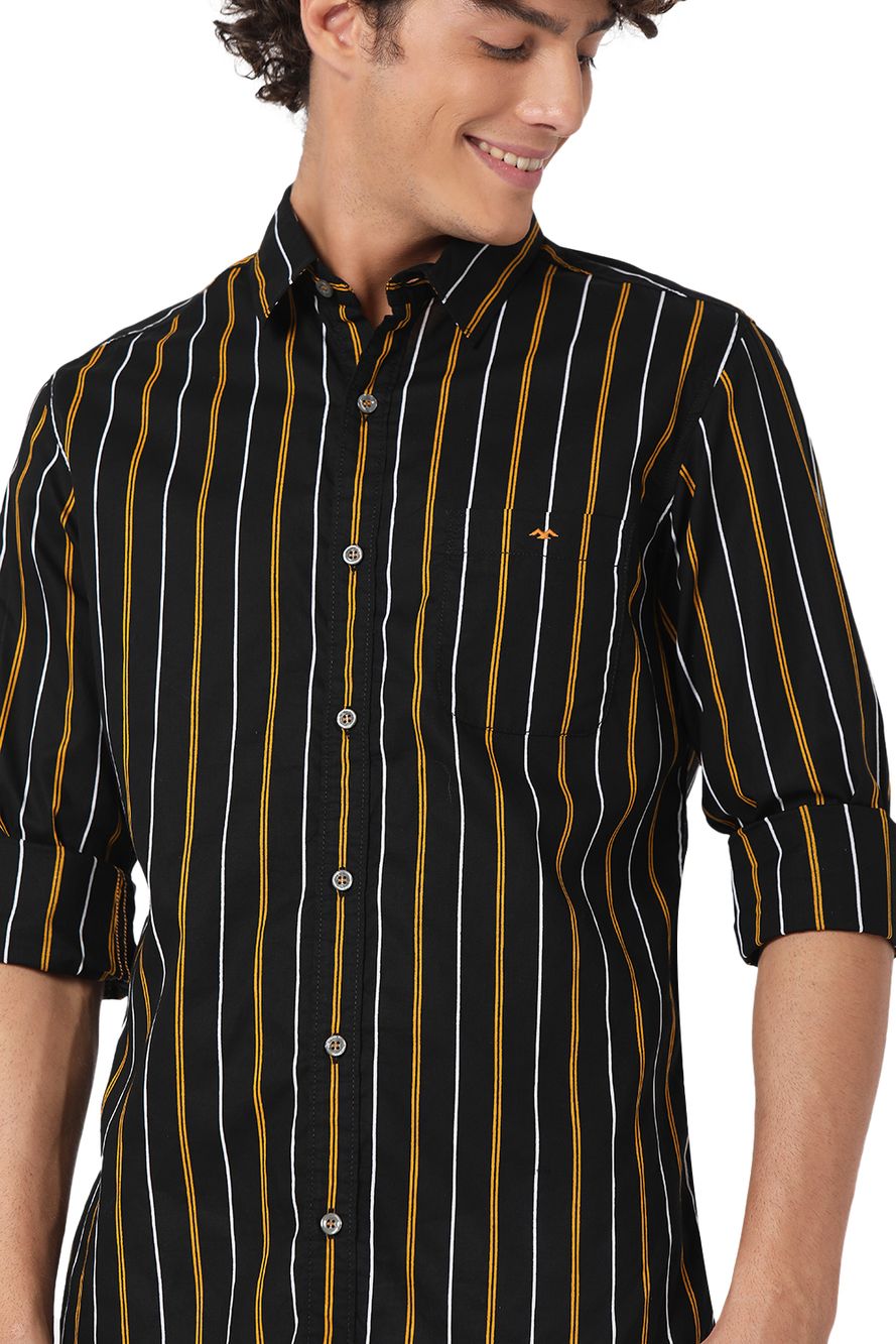 Black & Yellow Pin Stripe Slim Fit Casual Shirt