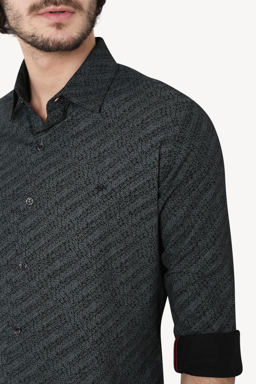 Black & Grey Print Slim Fit Casual Shirt
