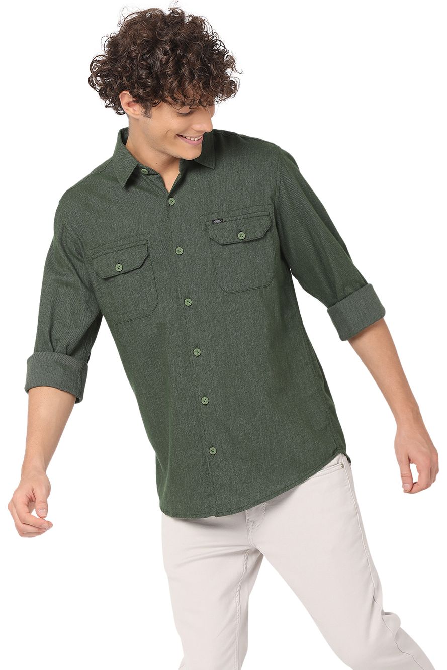 Green Slim Fit Flannel Shirt
