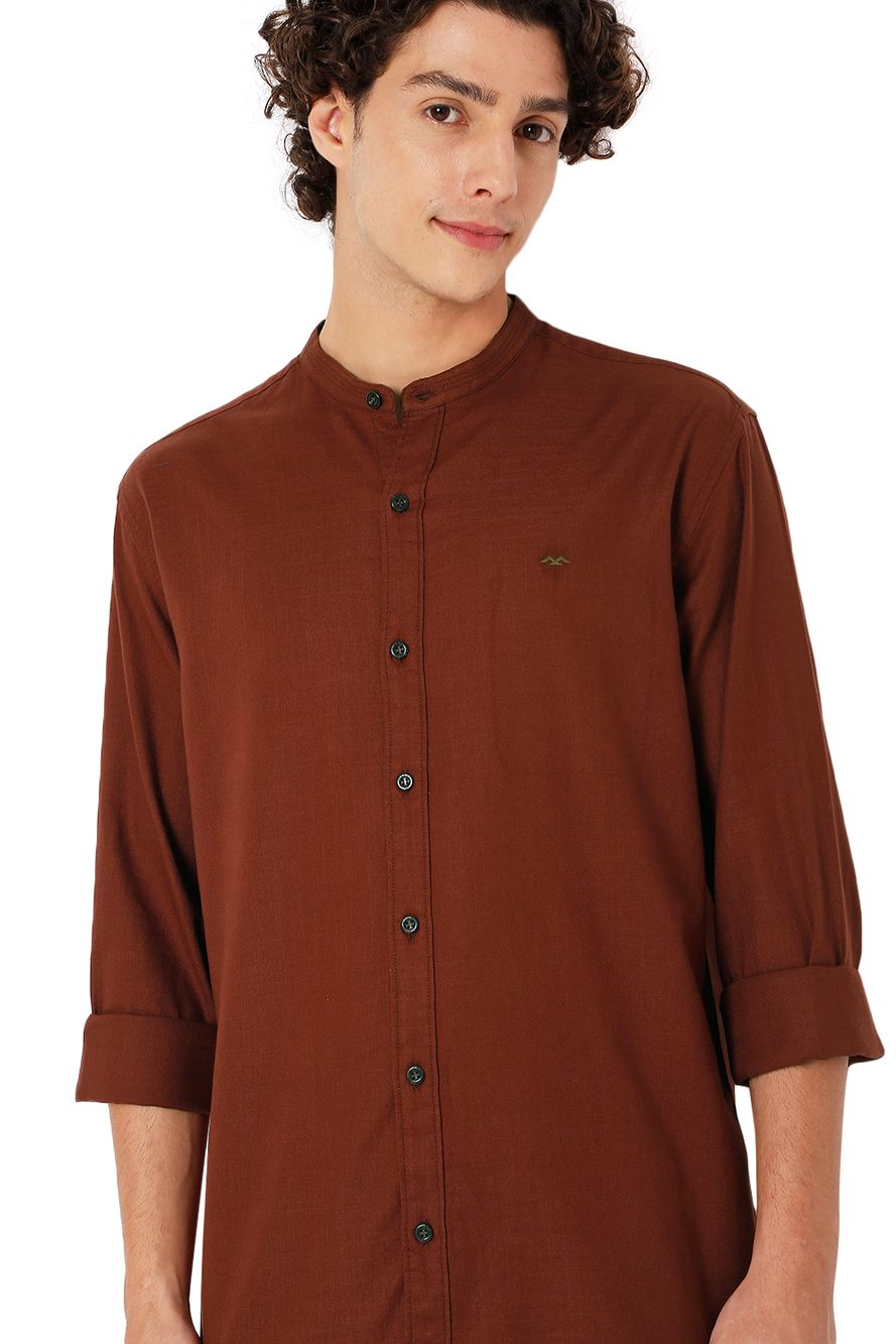 Rust Mandarin Collar Shirt