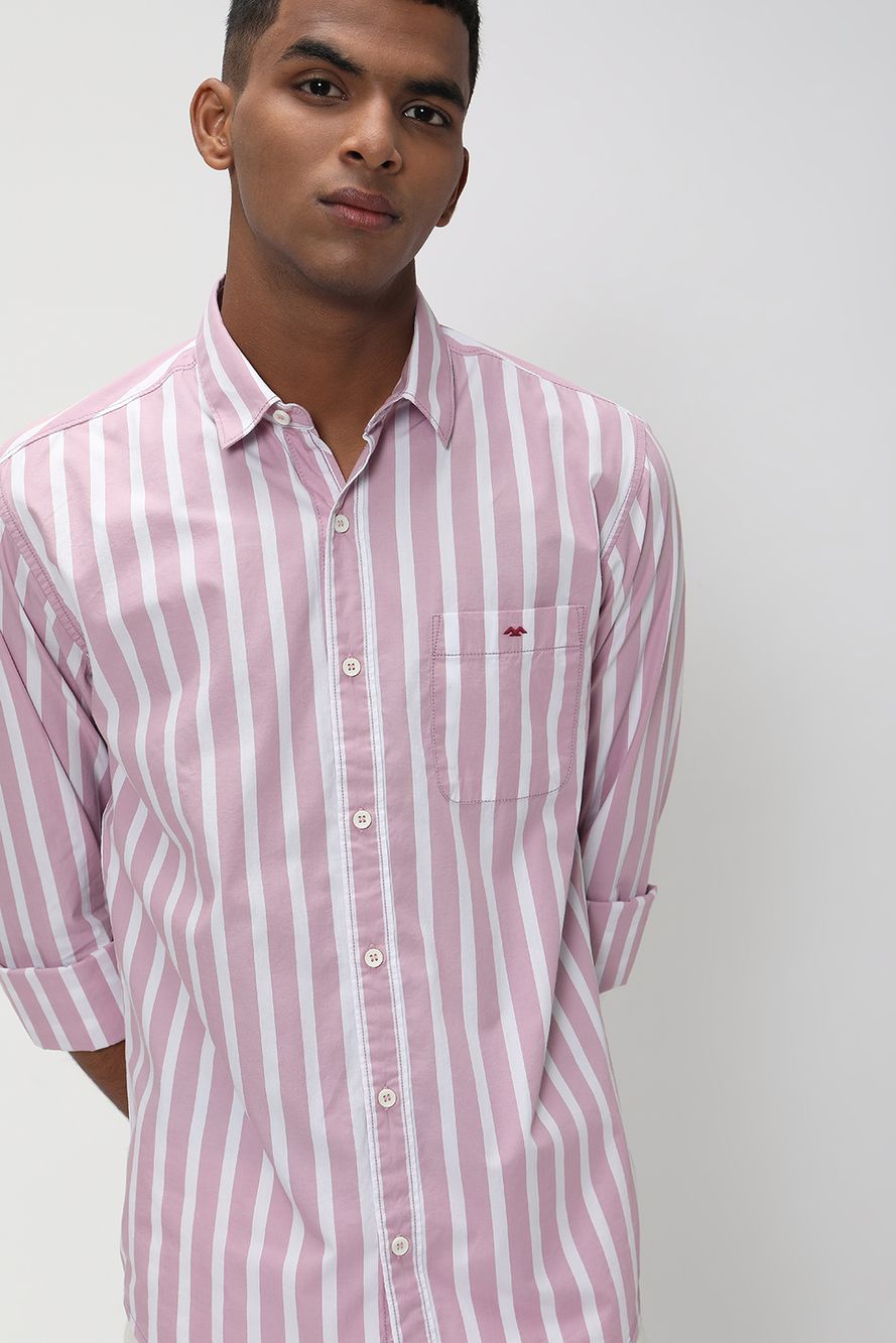 Pink & White Bengal Stripe Slim Fit Casual Shirt