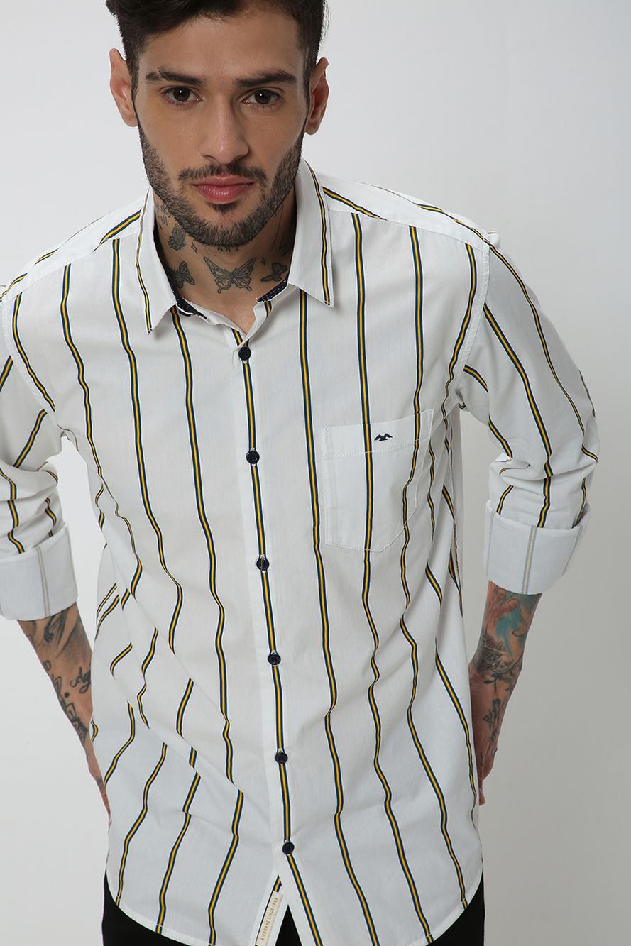 White & Yellow Graphic Stripe Shirt