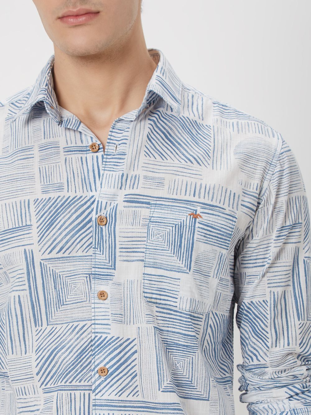 Blue & White Abstract Print Slim Fit Casual Shirt