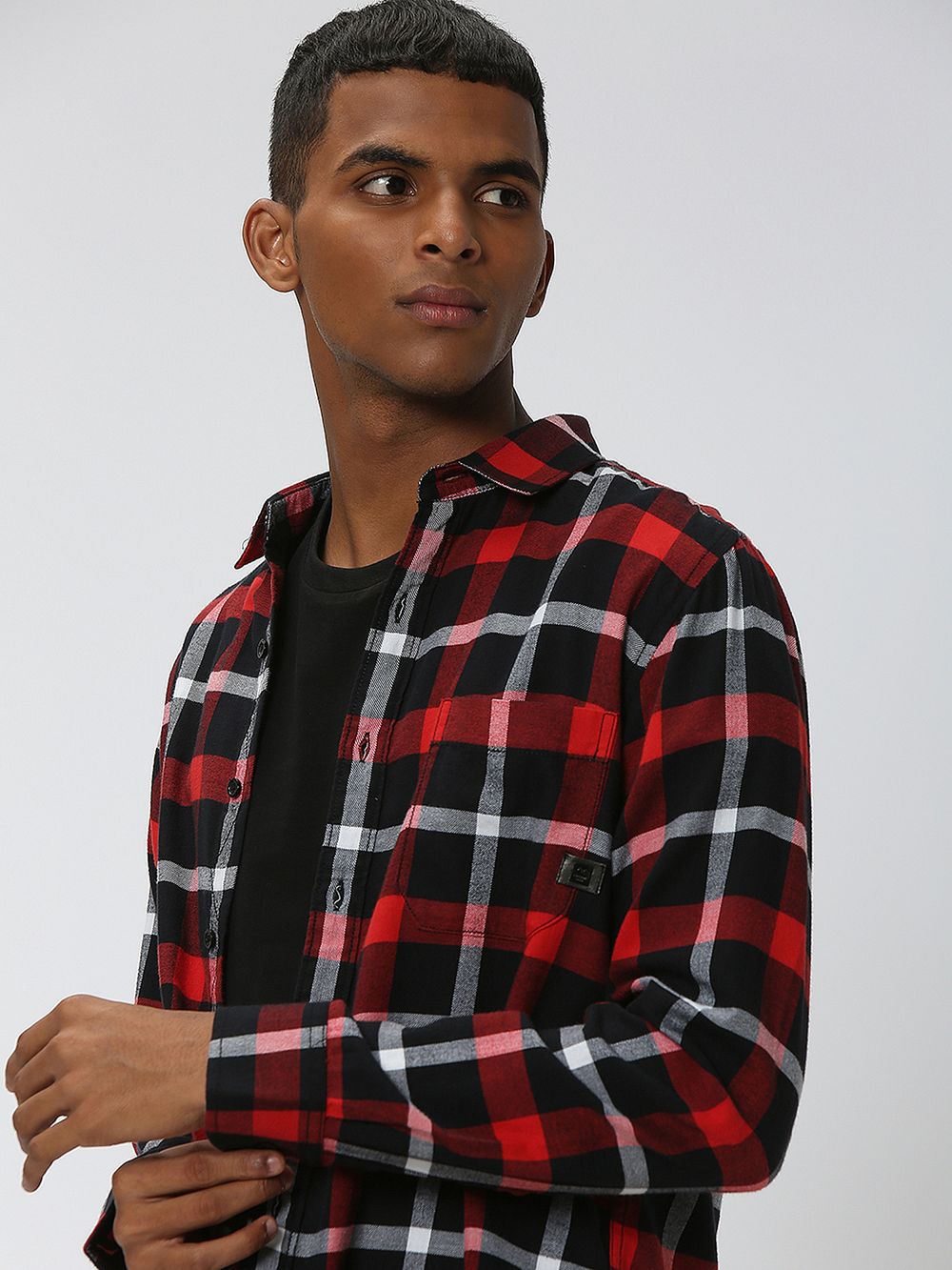 Mens black shirt red trim online