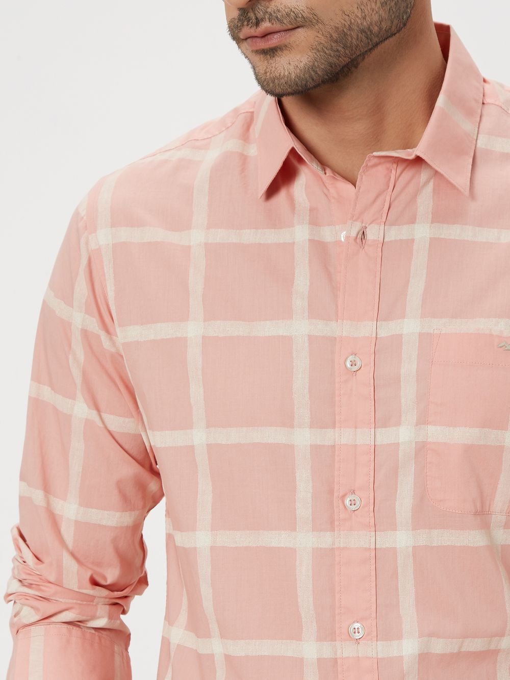 Pink & Off White Painted Check Lightweight Shirt