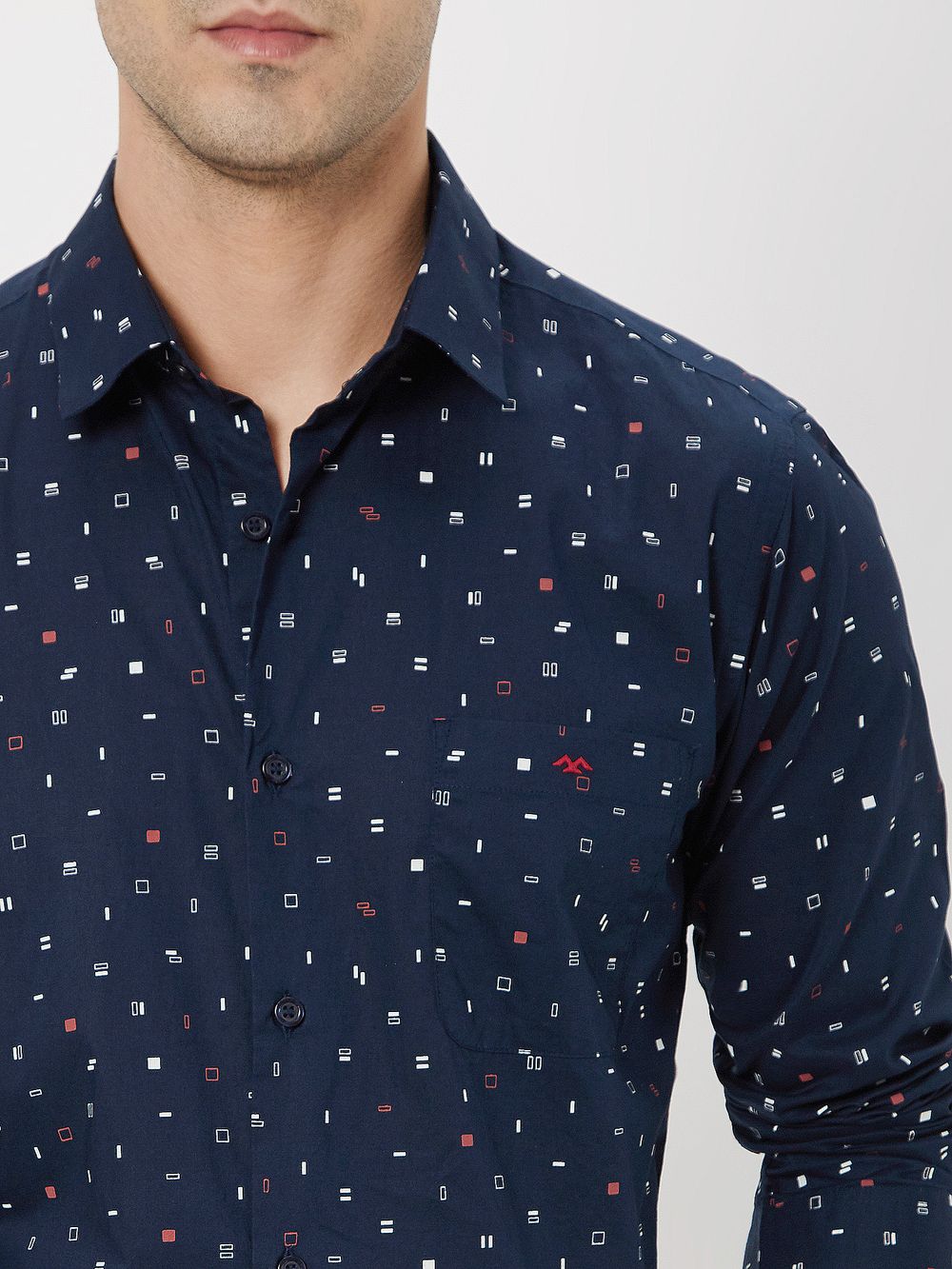Navy & Red Geometric Print Shirt