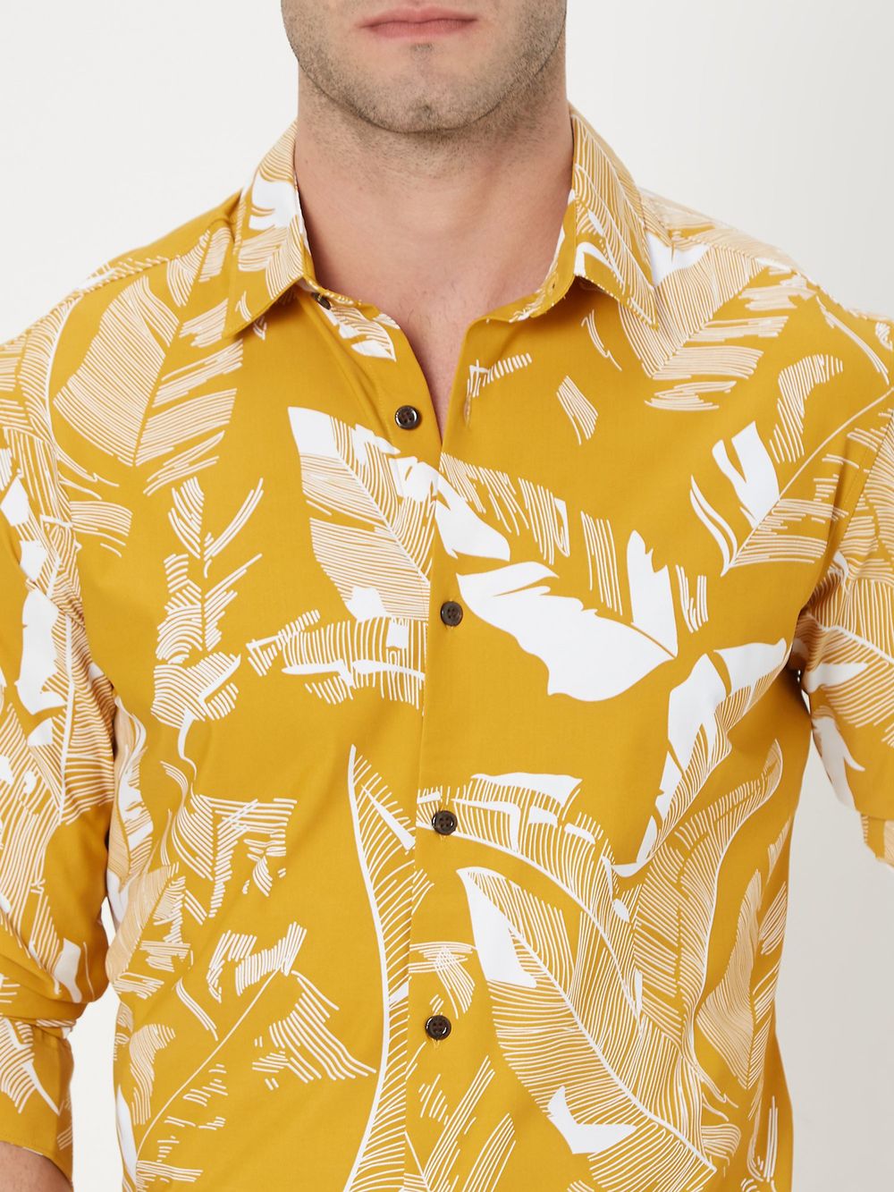 Mustard & White Leaf Print Shirt