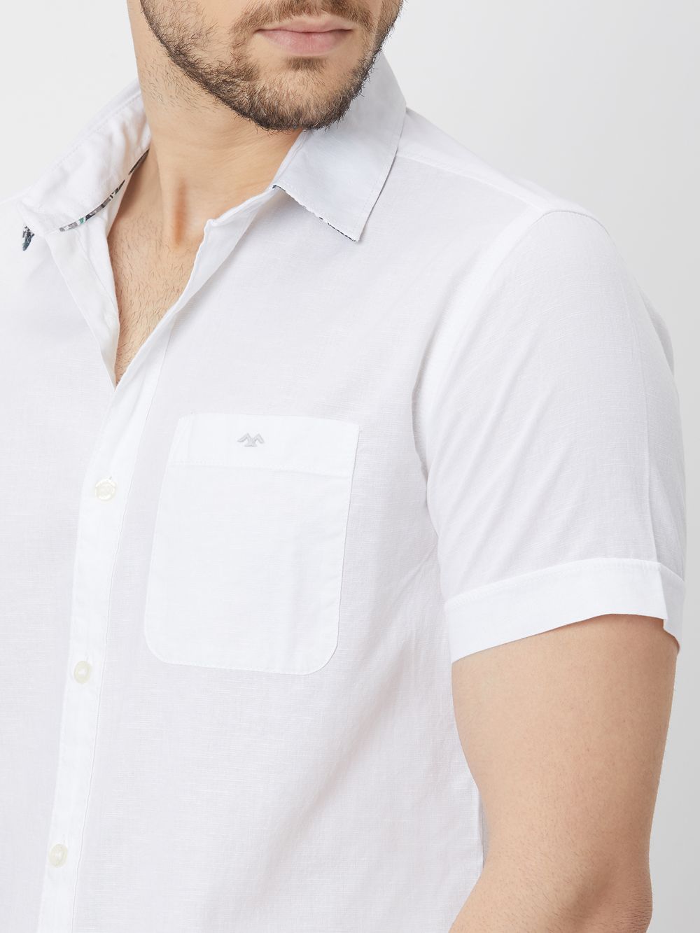 White Cotton Linen Plain Shirt