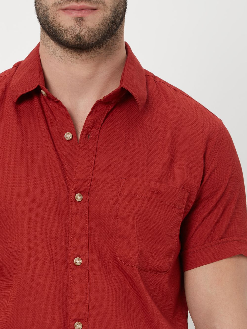 Red Textured Plain Dobby Shirt