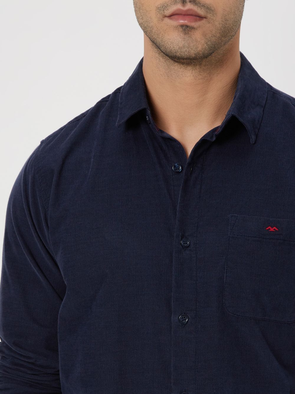 Navy Textured Plain Corduroy Shirt