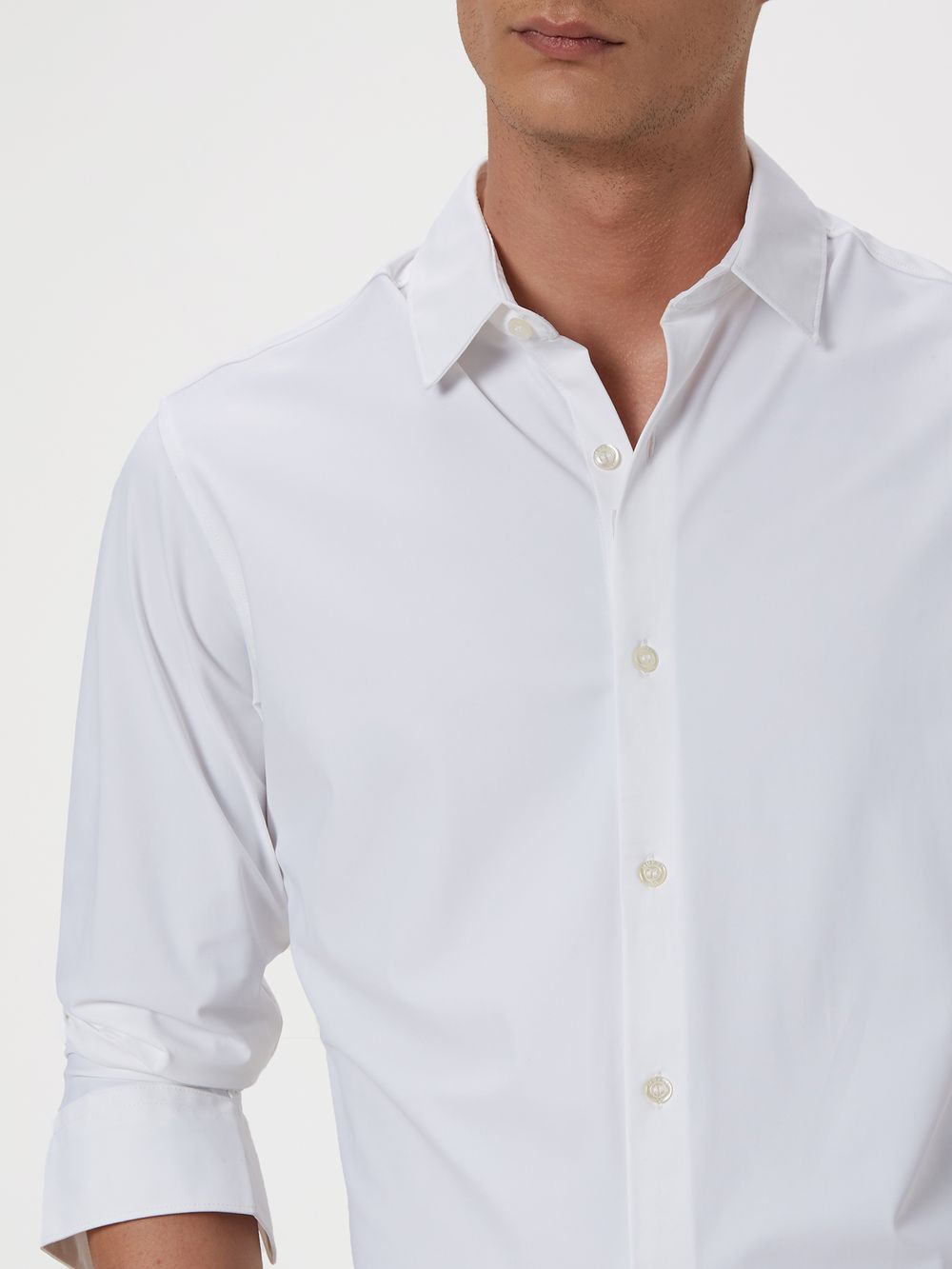 White Knitted Plain Stretch Shirt