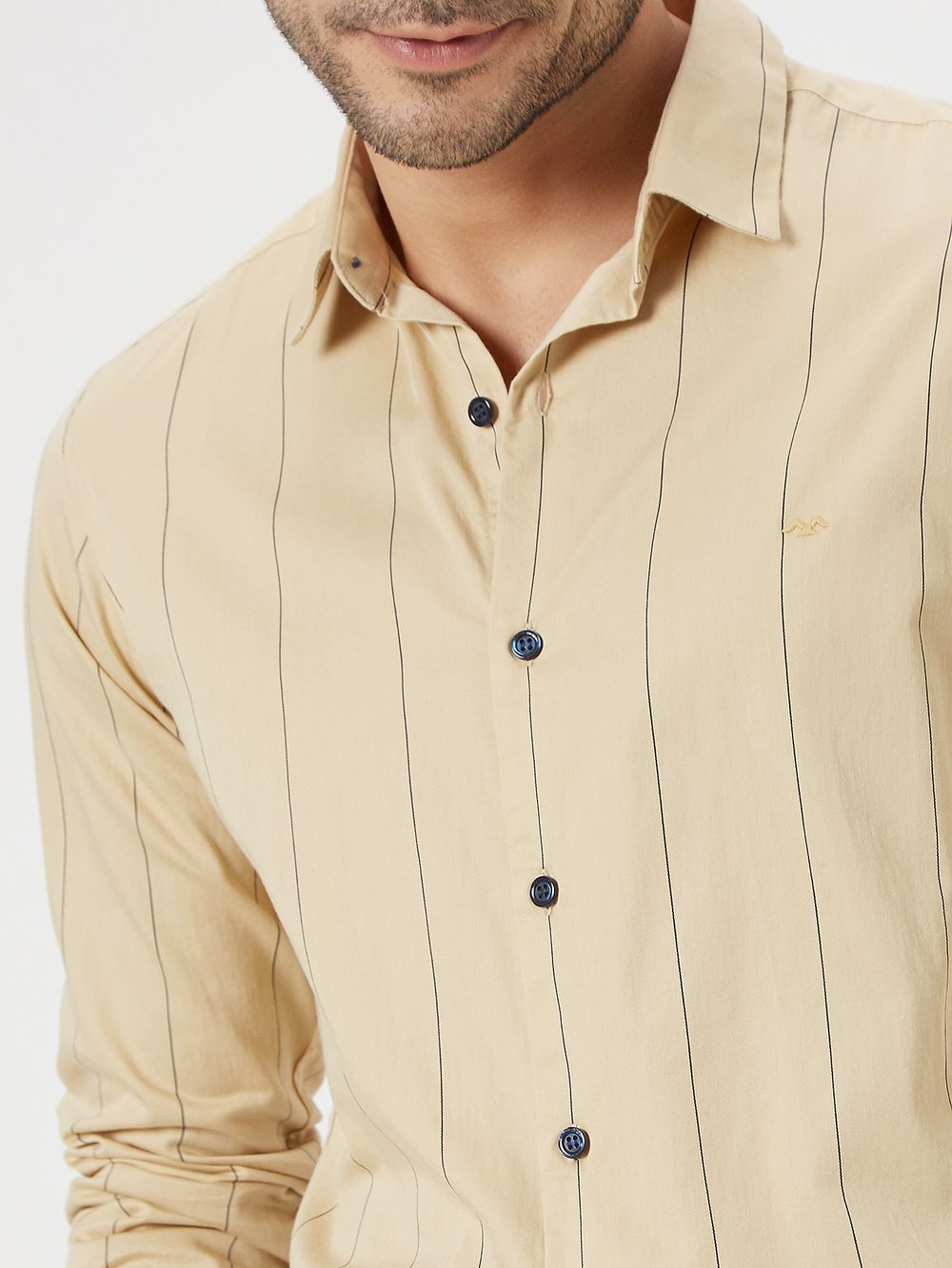 Beige Pin Stripe Slim Fit Casual Shirt