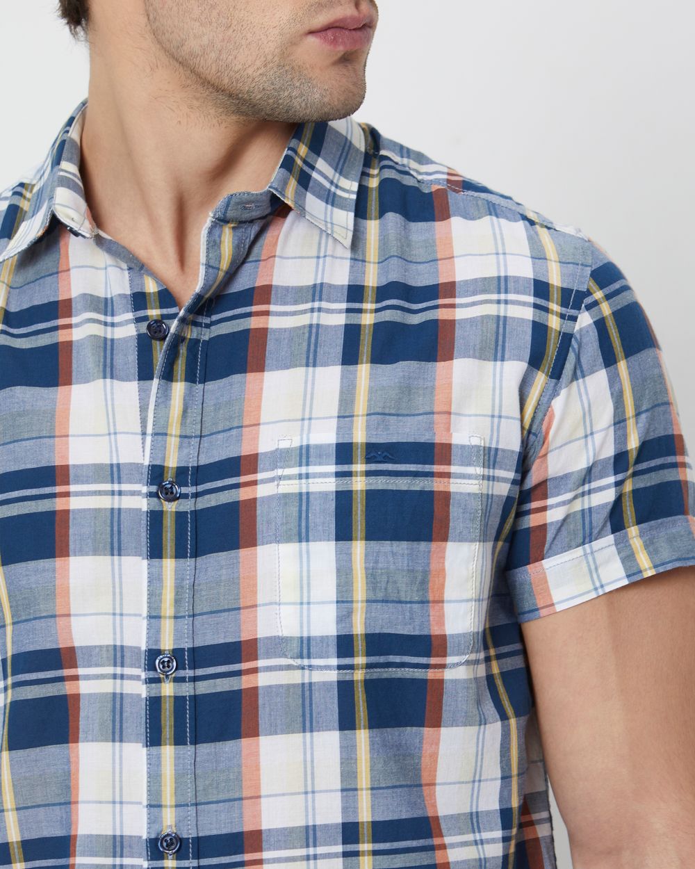 Navy Large Check Slim Fit Casual Shirt
