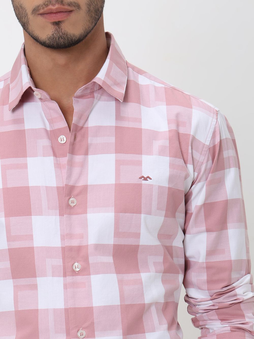 Pink Large Check Slim Fit Casual Shirt