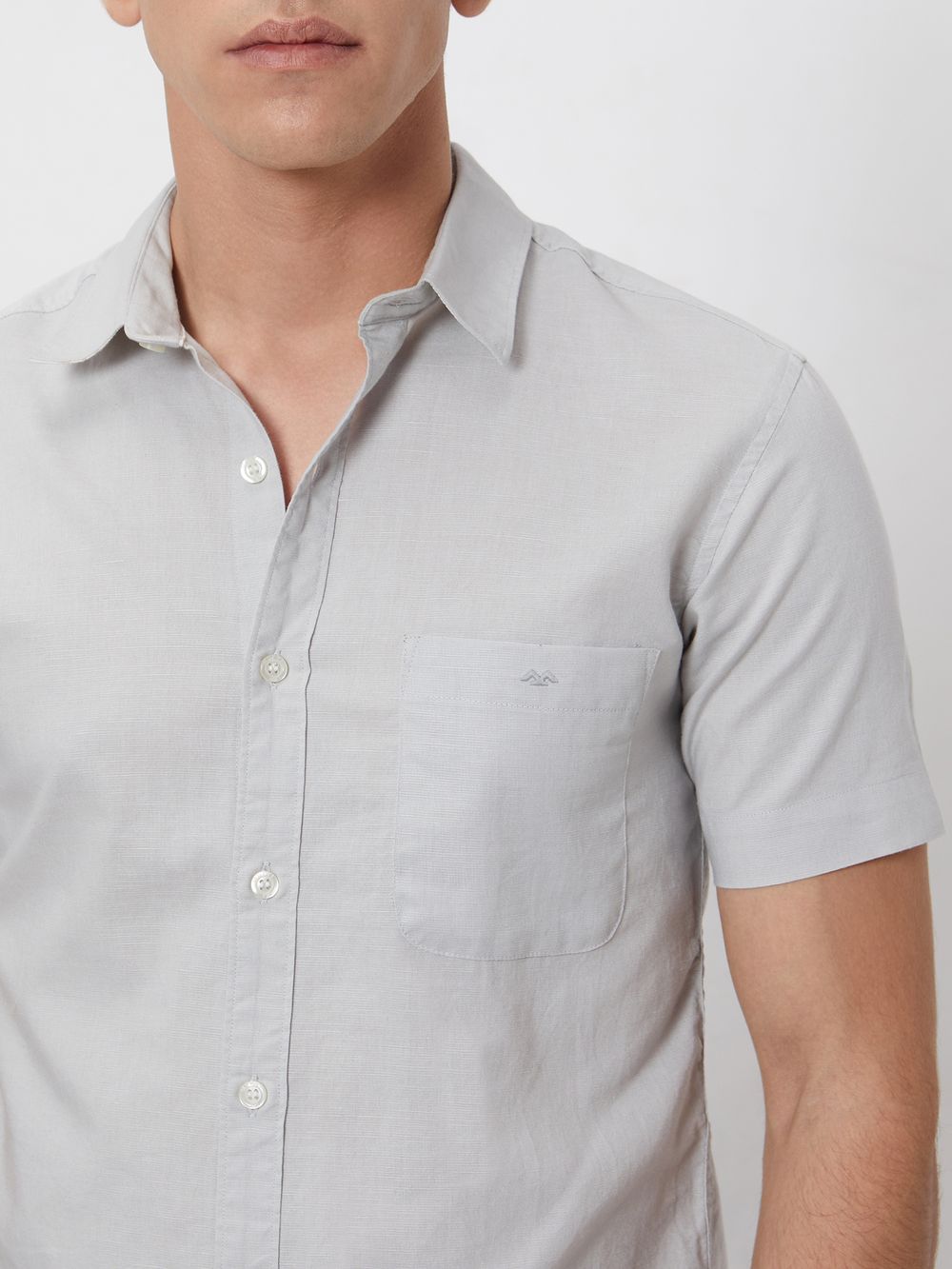 Light Grey Cotton Linen Plain Slim Fit Casual Shirt