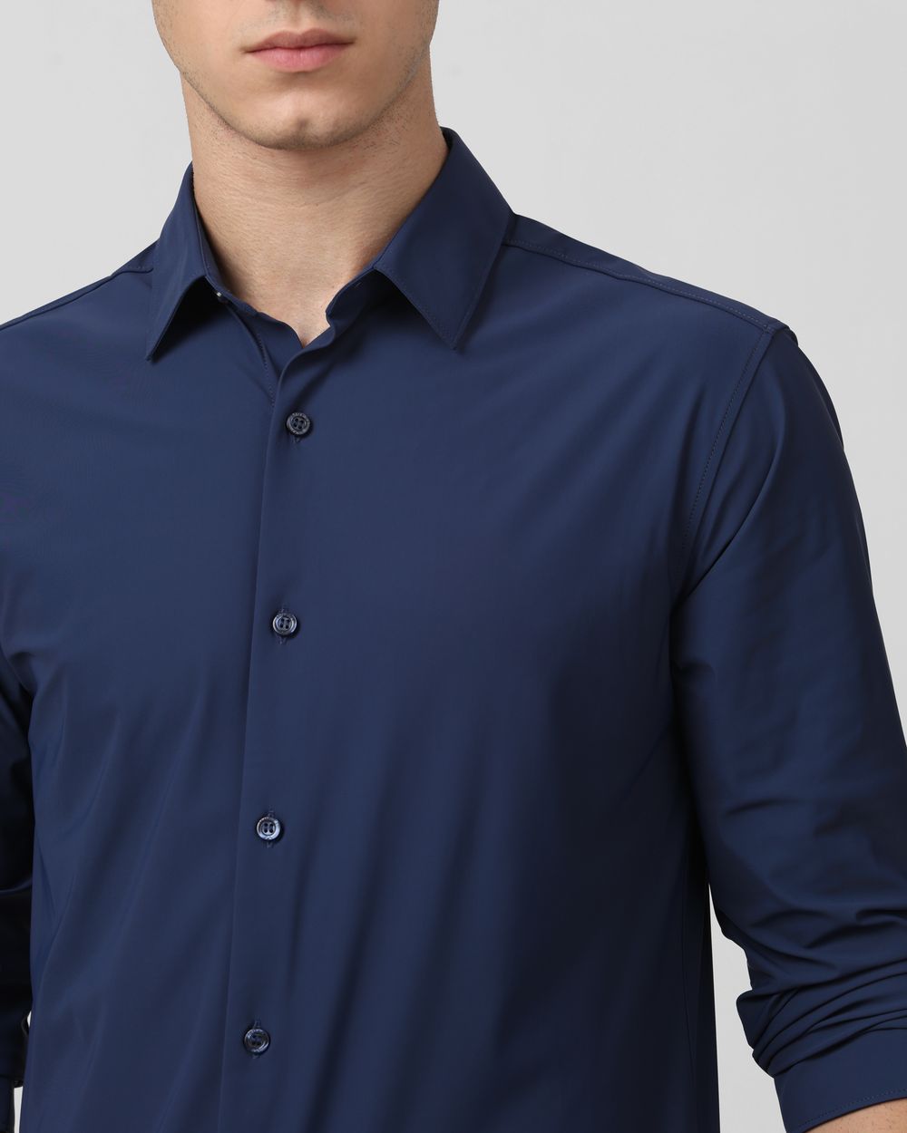 Navy Stretch Plain Slim Fit Casual Shirt