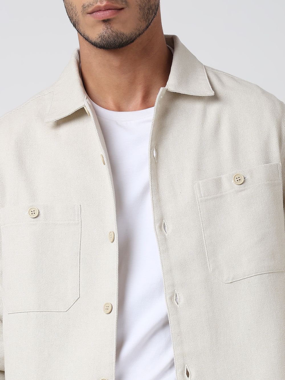 Beige Twill Oversized Fit Casual Shirt