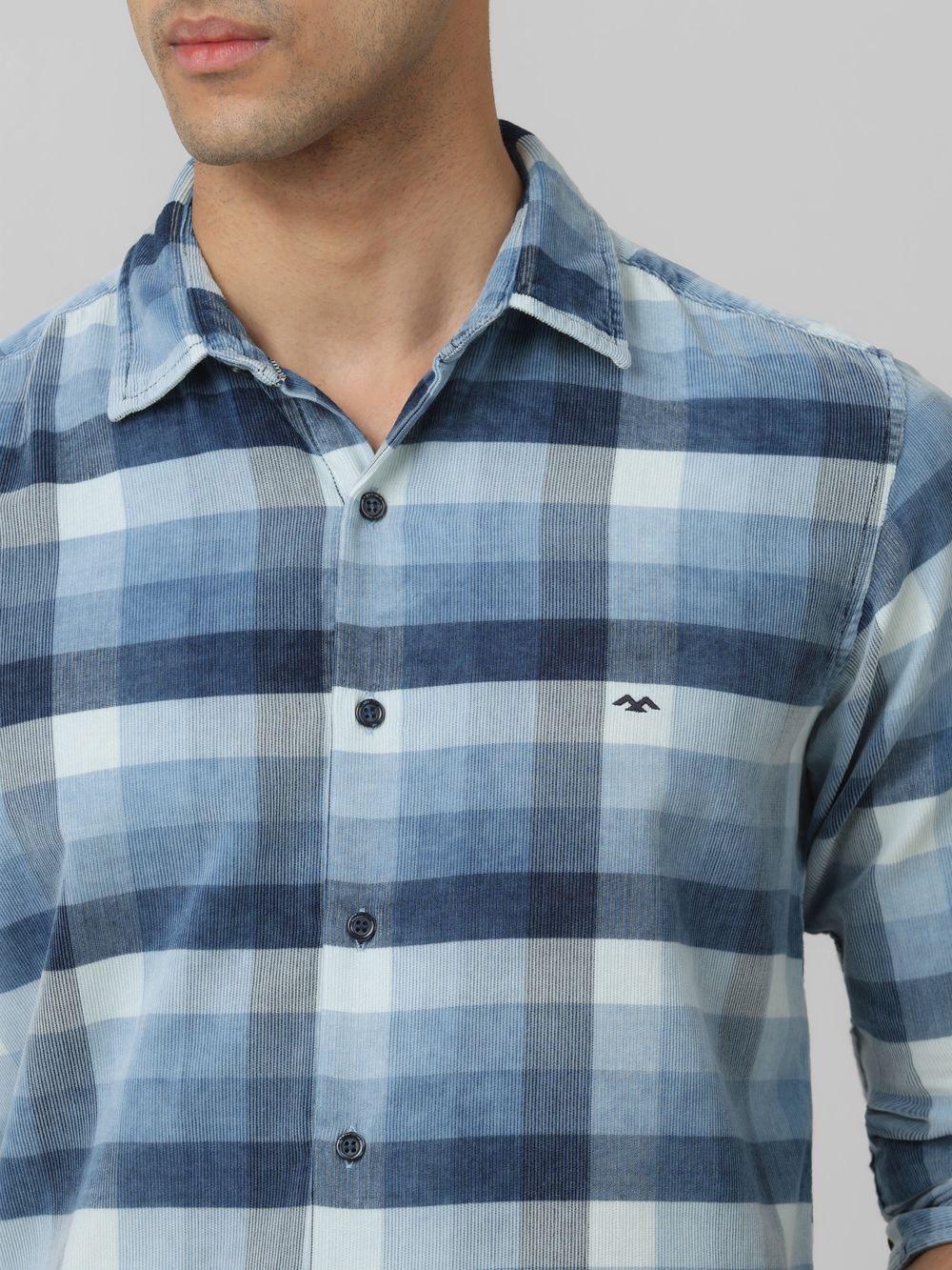 Indigo Blue Corduroy Check Slim Fit Casual Shirt