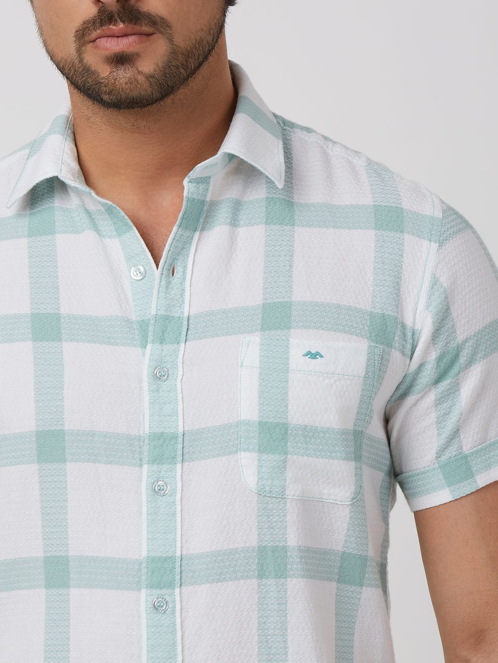 Light Green Large Check Slim Fit Casual Shirt